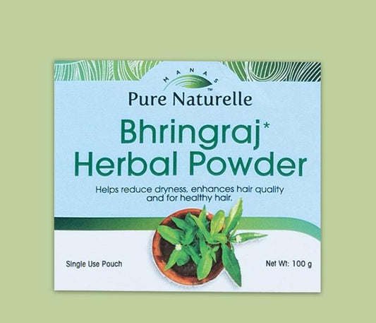 For hair re-growth, hair-loss, premature greying prevention and strengthening roots... Manas Pure Naturelle 100% Naural Bhringraj Herbal Powder for all hair types (4 Weekly Single Use Pouches)