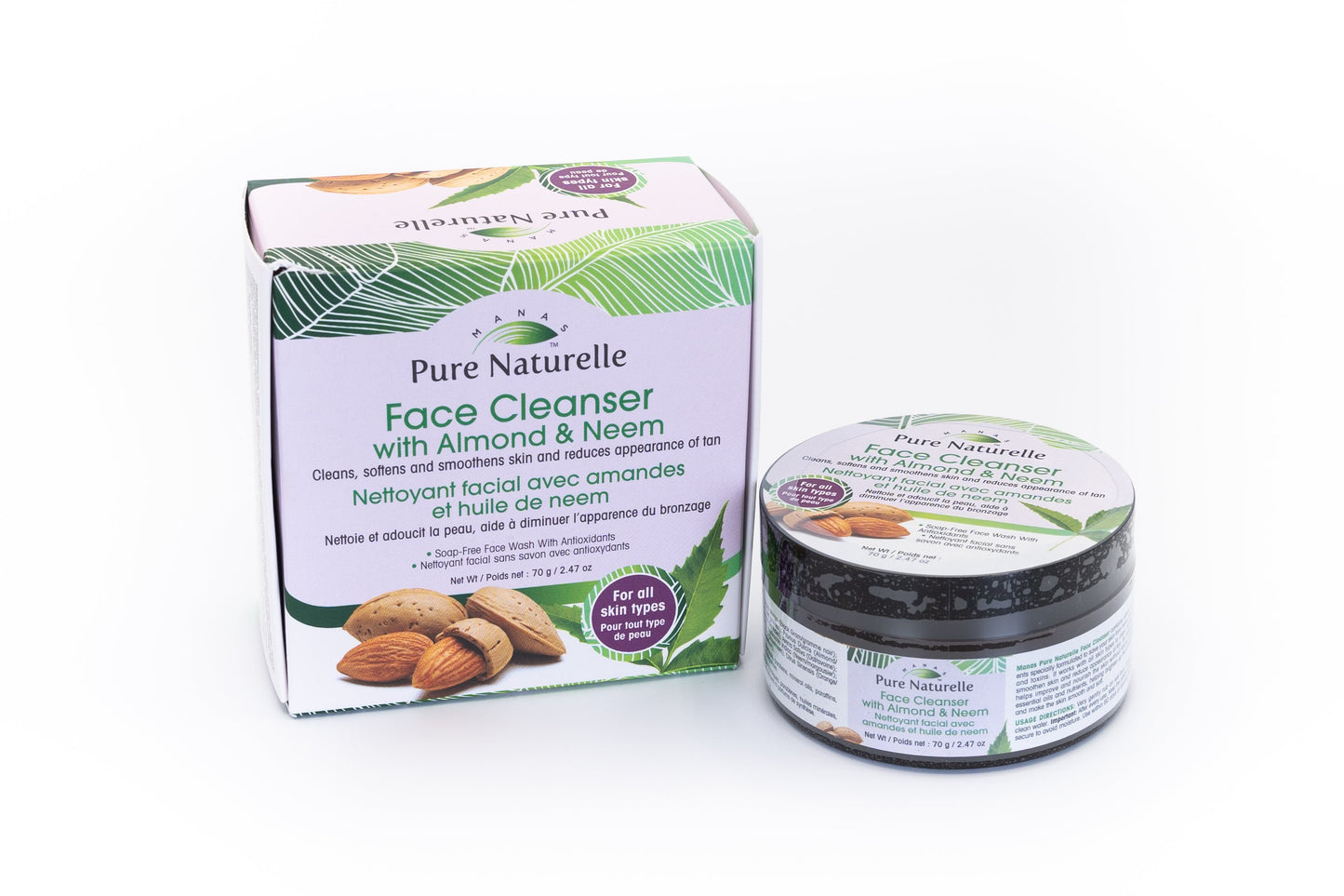 Prevents blackheads, brightens complexion, removes fresh tan, softens and smoothens skin... Manas Pure Naturelle  100% Natural Face Cleanser with Almond & Neem